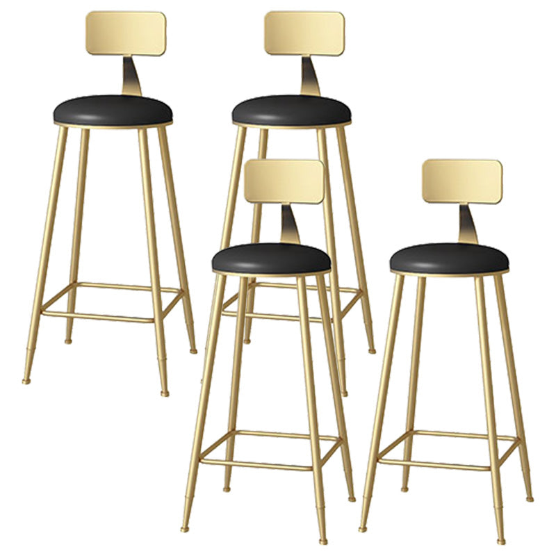 Glam Style Upholstered Barstool Round Low Back Bar Stool with Gold Frame