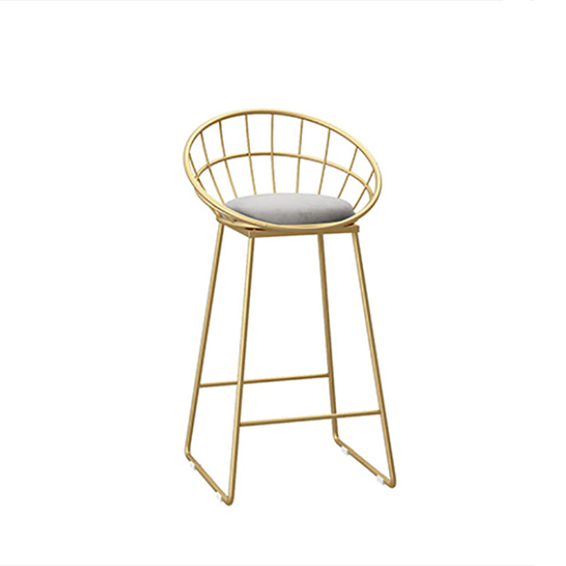 Glam Style Upholstered Barstool Round Bar Height Stool with Gold Frame
