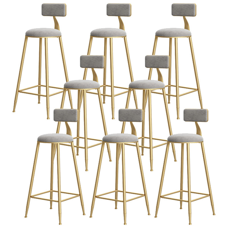 Glam Style Upholstered Barstool Round Bar Height Stool with Gold Frame