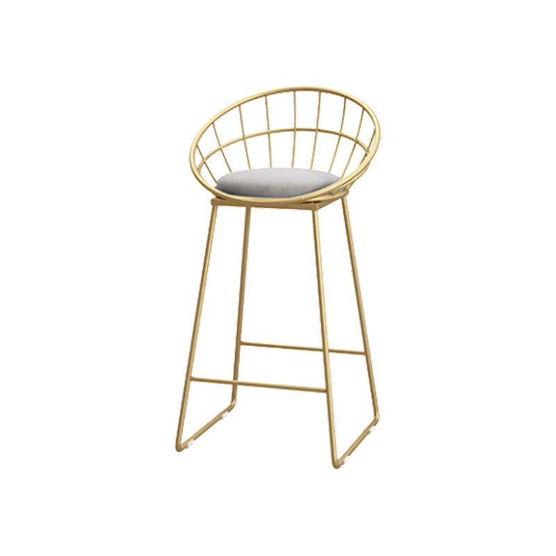 Glam Style Upholstered Barstool Round Bar Height Stool with Gold Frame
