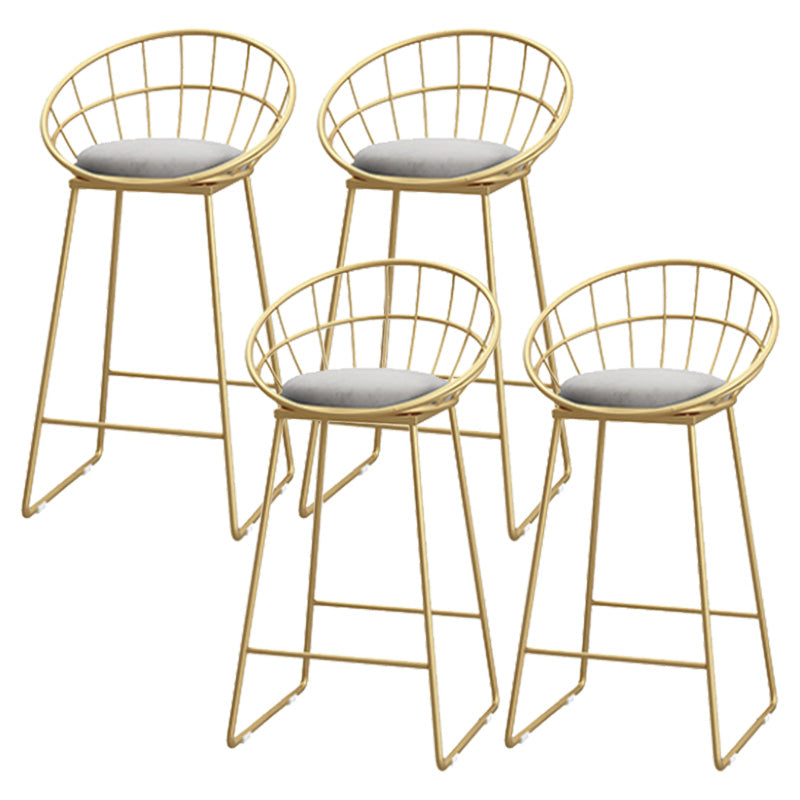 Glam Style Upholstered Barstool Round Bar Height Stool with Gold Frame