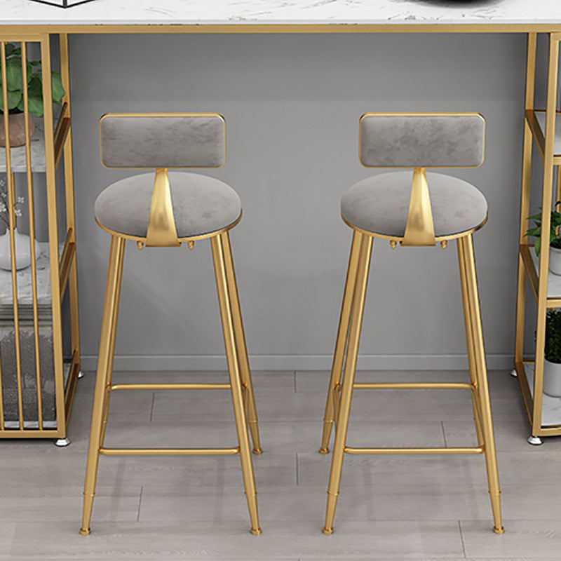 Glam Style Upholstered Barstool Round Bar Height Stool with Gold Frame
