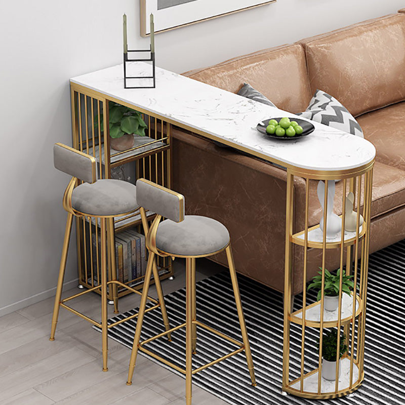 Glam Style Upholstered Barstool Round Bar Height Stool with Gold Frame