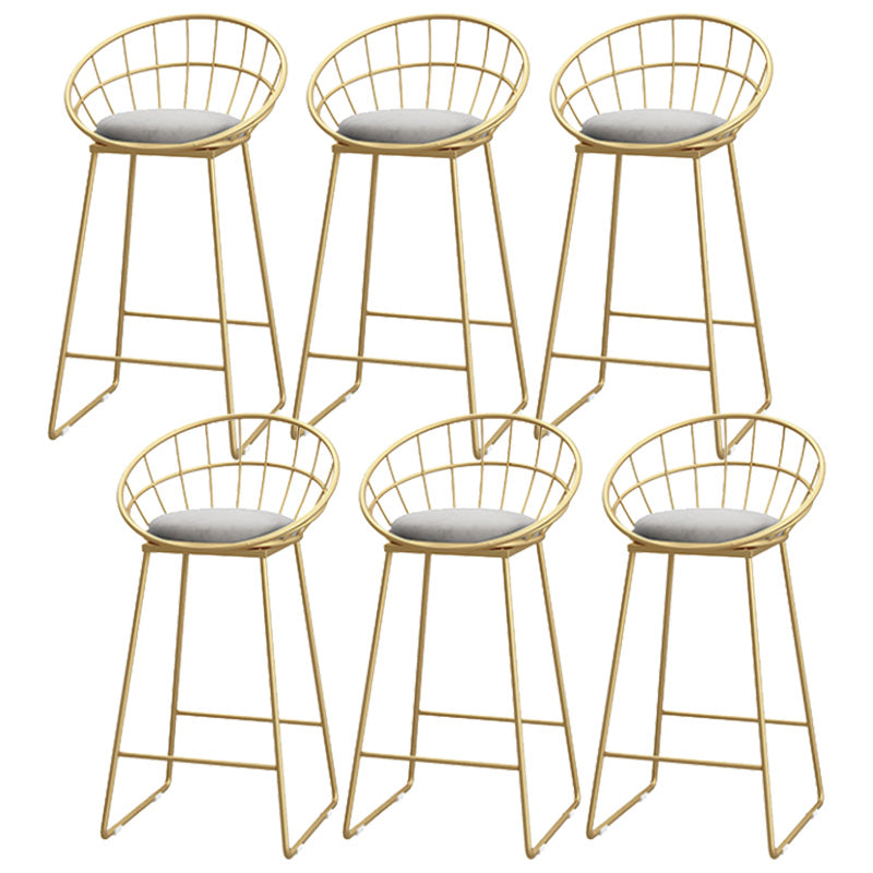 Glam Style Upholstered Barstool Round Bar Height Stool with Gold Frame