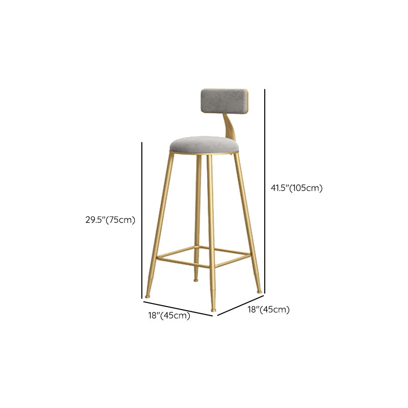 Glam Style Upholstered Barstool Round Bar Height Stool with Gold Frame