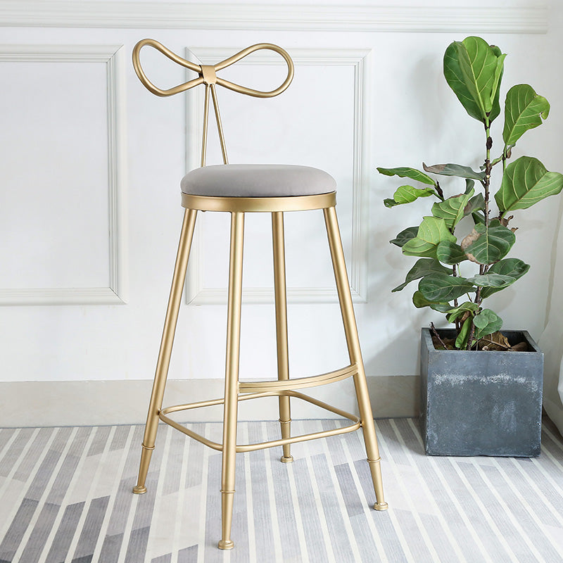 Upholstered Counter Stool Glam Style Round Low Back Bar Stool with Gold Frame
