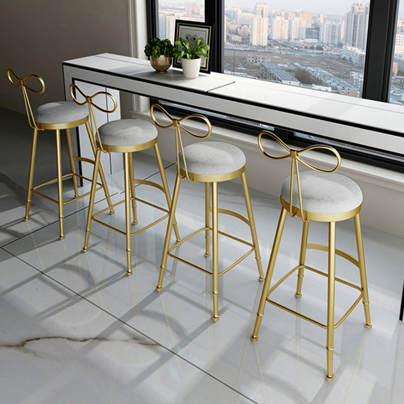 Upholstered Counter Stool Glam Style Round Low Back Bar Stool with Gold Frame