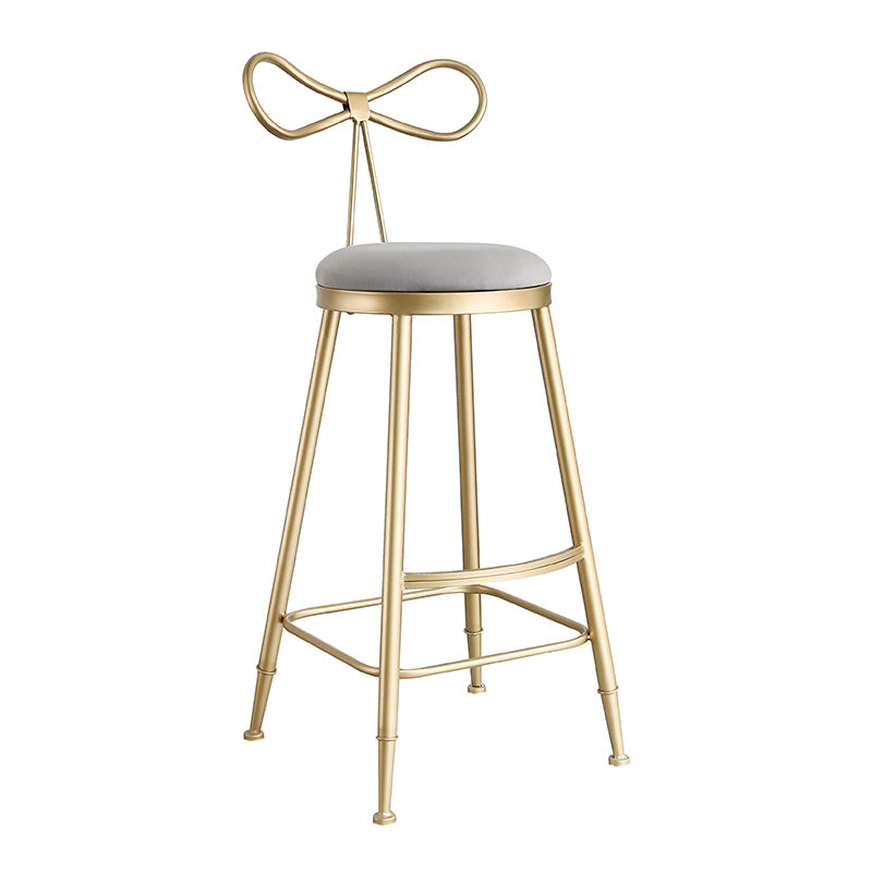 Upholstered Counter Stool Glam Style Round Low Back Bar Stool with Gold Frame