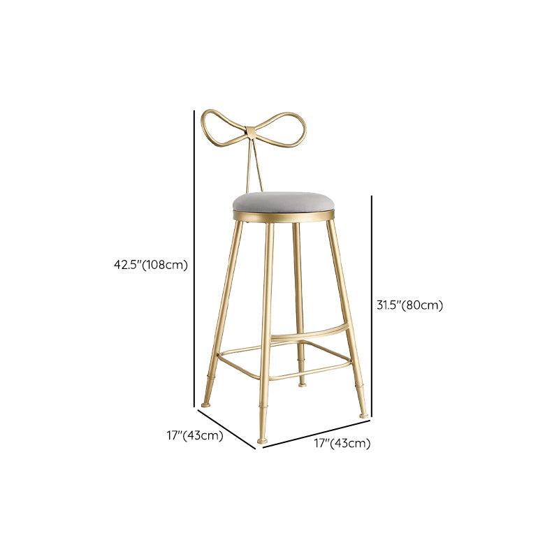 Upholstered Counter Stool Glam Style Round Low Back Bar Stool with Gold Frame