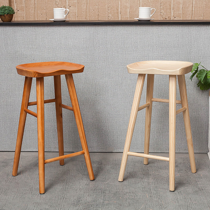 Industrial Armless Backless Counter Stool Rubber Wood Bar Stool with Pedal