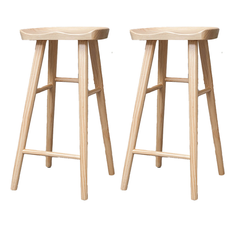 Industrial Armless Backless Counter Stool Rubber Wood Bar Stool with Pedal
