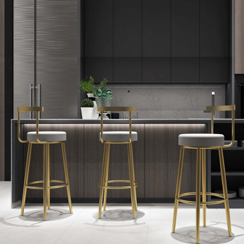 Glam Armless Backrest Counter Stool Iron Bar Stool with Cushion and Pedal for Cafe