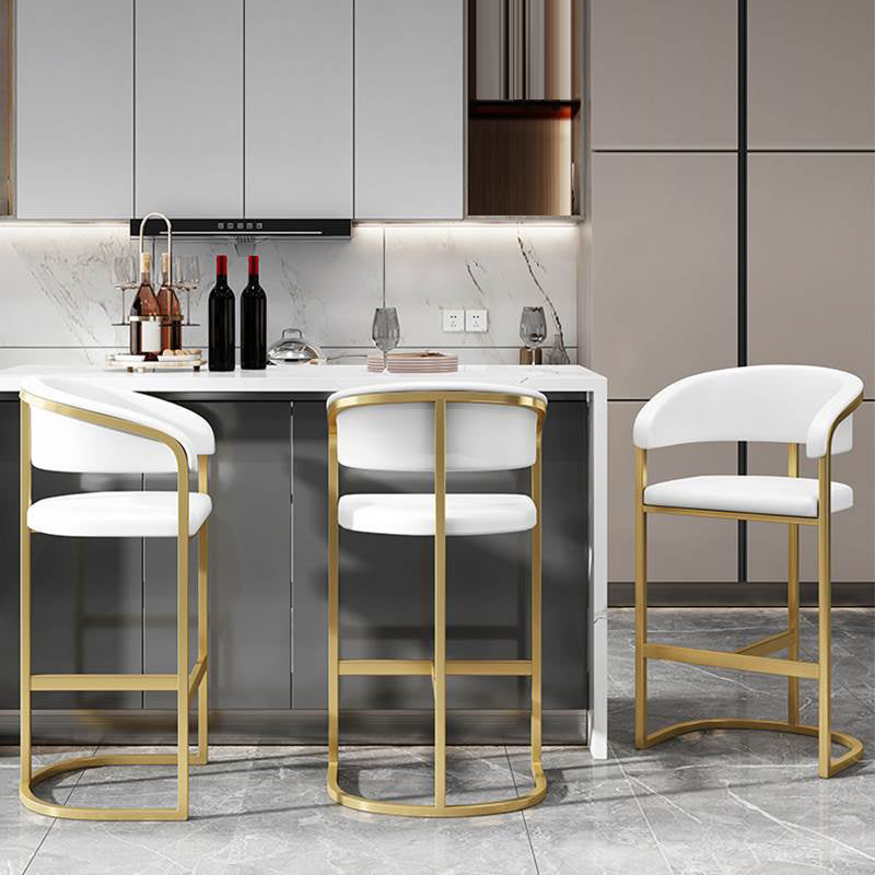 Glam Armrest Backrest Counter Stool Iron Bar Stool with Leather Cushion and Pedal