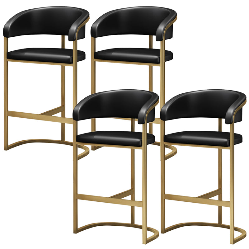 Glam Armrest Backrest Counter Stool Iron Bar Stool with Leather Cushion and Pedal