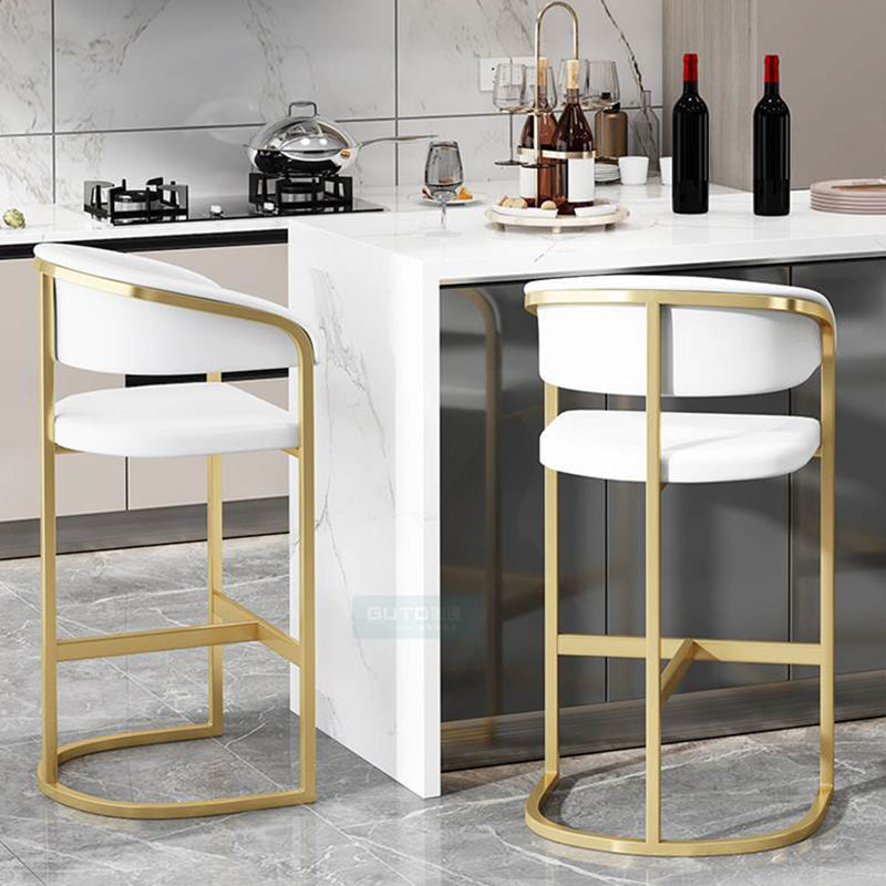 Glam Armrest Backrest Counter Stool Iron Bar Stool with Leather Cushion and Pedal