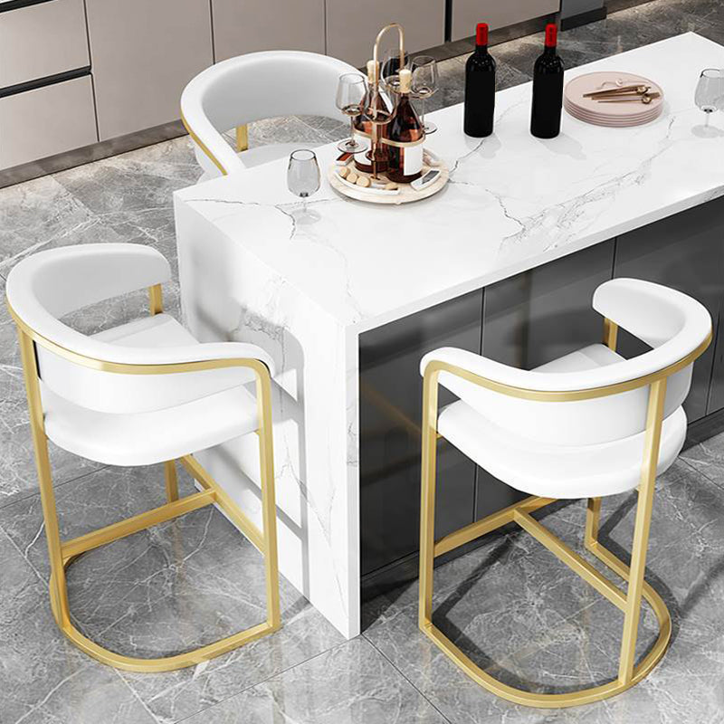 Glam Armrest Backrest Counter Stool Iron Bar Stool with Leather Cushion and Pedal