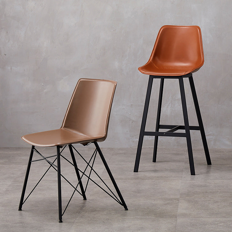 Leather Bar Stool Modern Backrest Counter Stool for Dining Room