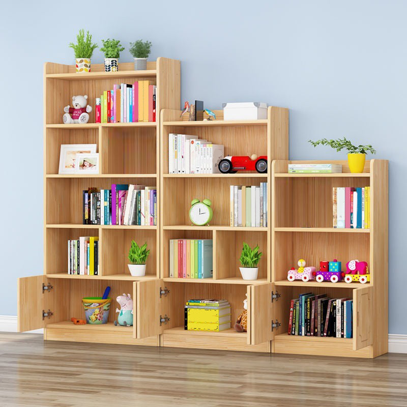 Modern Floor Vertical Bookshelf Brown Closed Back Wooden Shelf Bookcase for Bedroom