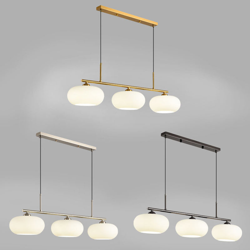 Modern Style Drum Shade Island Pendants 3 Lights Glass Pendant Lights for Dining Room