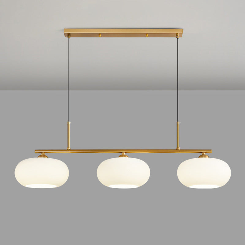 Modern Style Drum Shade Island Pendants 3 Lights Glass Pendant Lights for Dining Room