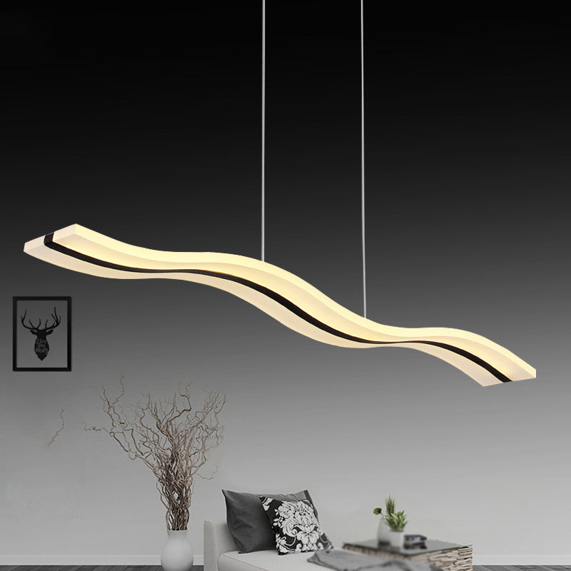 Linear Shape Pendant Light Modern Style Acrylic 1 Lights Island Lamps in White