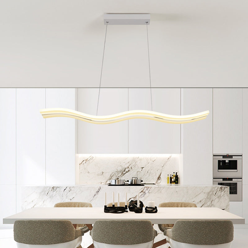 Linear Shape Pendant Light Modern Style Acrylic 1 Lights Island Lamps in White