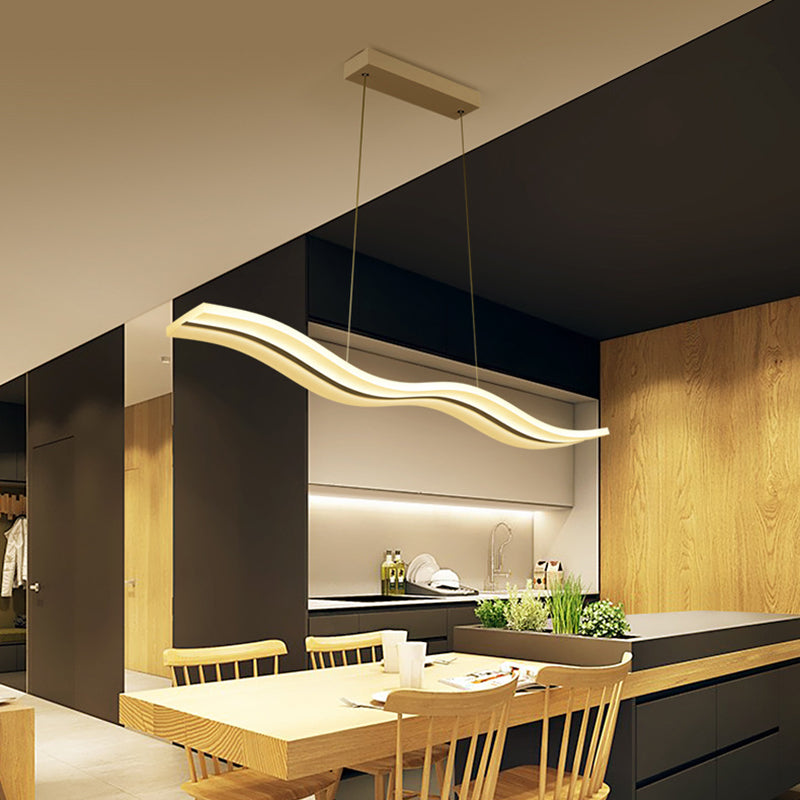 Linear Shape Pendant Light Modern Style Acrylic 1 Lights Island Lamps in White