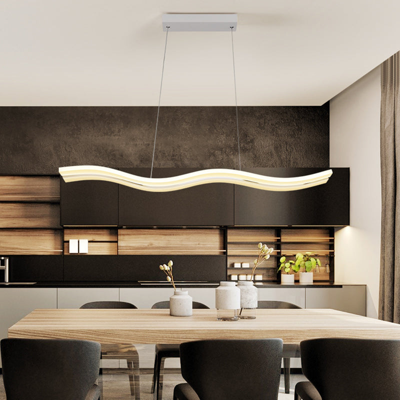Linear Shape Pendant Light Modern Style Acrylic 1 Lights Island Lamps in White