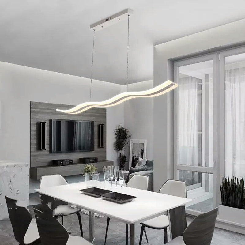 Linear Shape Pendant Light Modern Style Acrylic 1 Lights Island Lamps in White