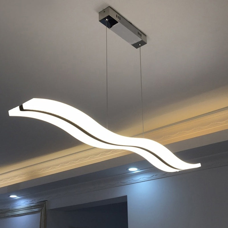 Linear Shape Pendant Light Modern Style Acrylic 1 Lights Island Lamps in White