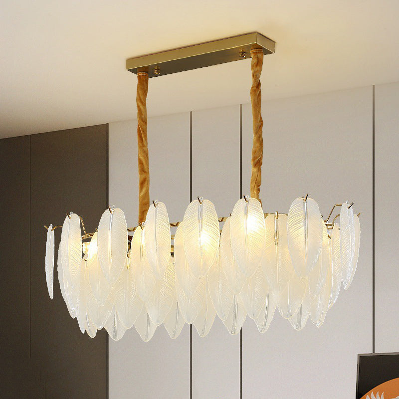 Modern Style Island Light Feather-shaped Glass Hanging Light for Dining Room