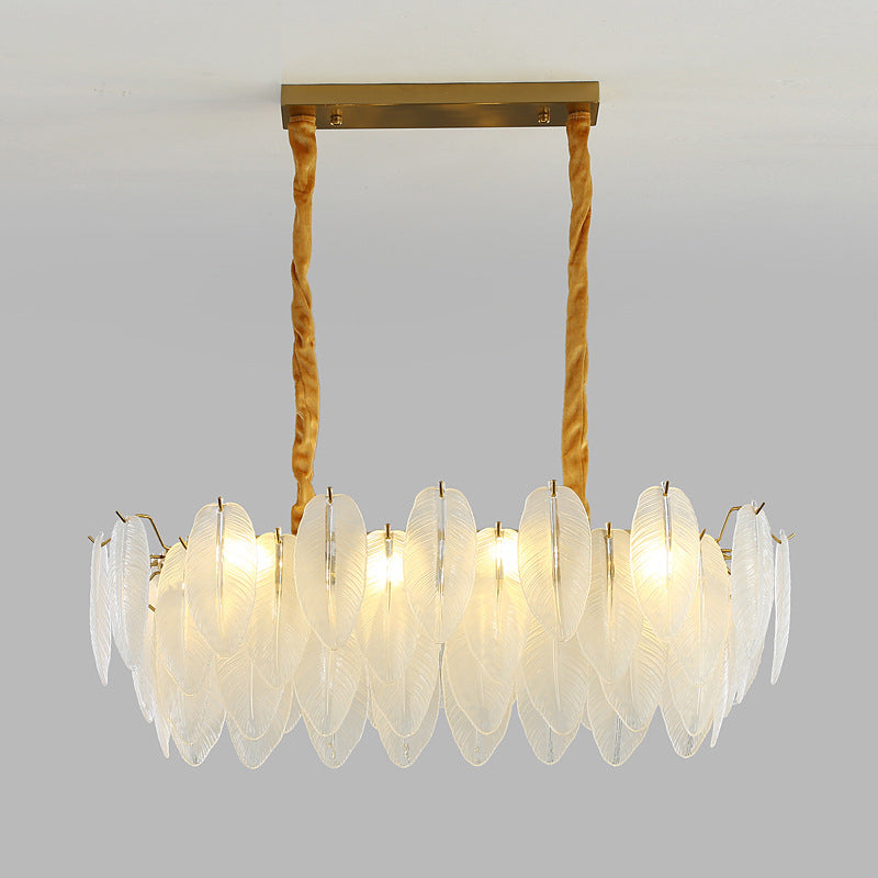 Modern Style Island Light Feather-shaped Glass Hanging Light for Dining Room