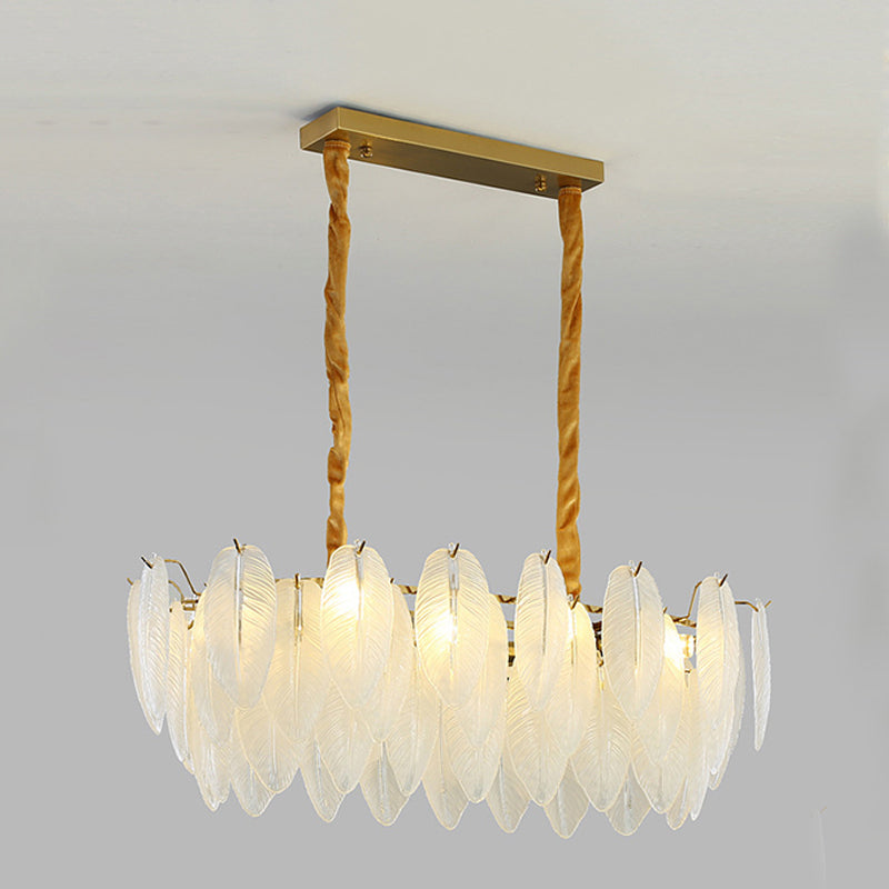 Modern Style Island Light Feather-shaped Glass Hanging Light for Dining Room