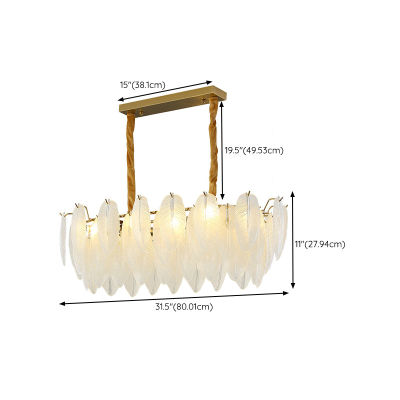 Modern Style Island Light Feather-shaped Glass Hanging Light for Dining Room