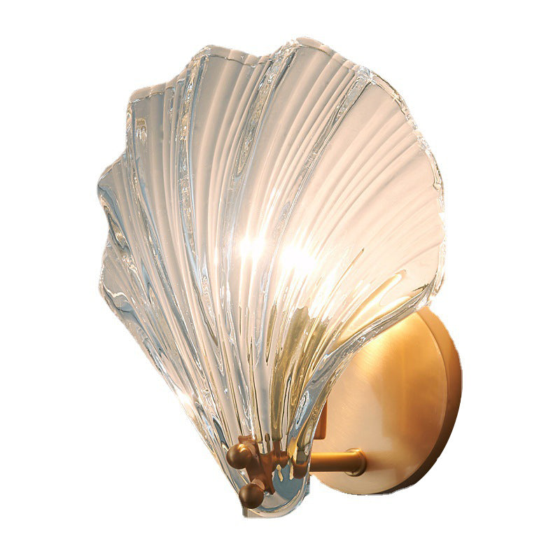 Solid Brass and Glass Wall Sconce 1 - Light Shell Shape Wall Light in Gold