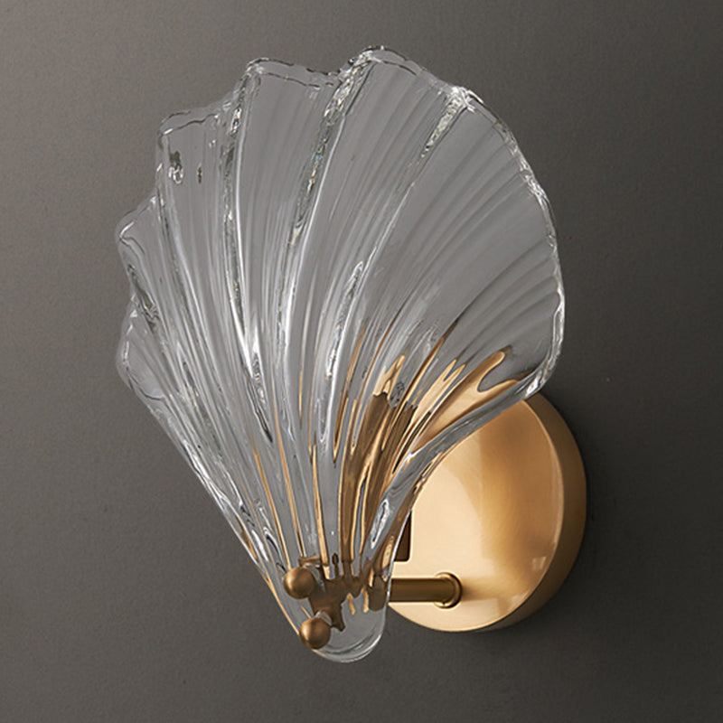 Solid Brass and Glass Wall Sconce 1 - Light Shell Shape Wall Light in Gold