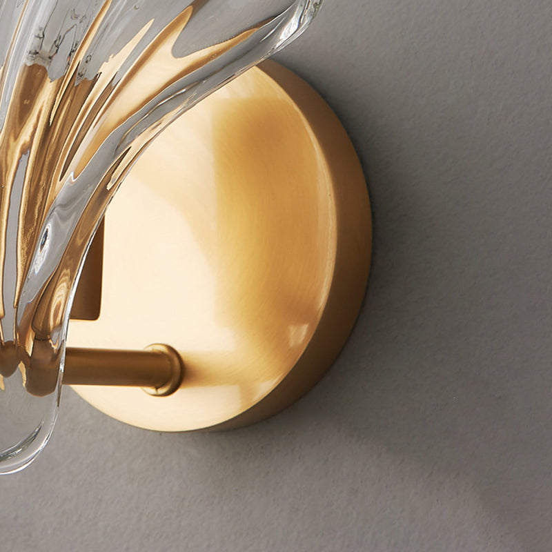 Solid Brass and Glass Wall Sconce 1 - Light Shell Shape Wall Light in Gold
