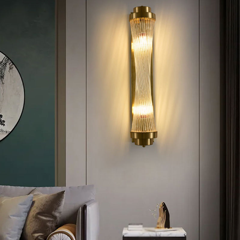 2 - Light Flush Mount Metal and Crystal Post Modern Wall Sconce in Black / Gold
