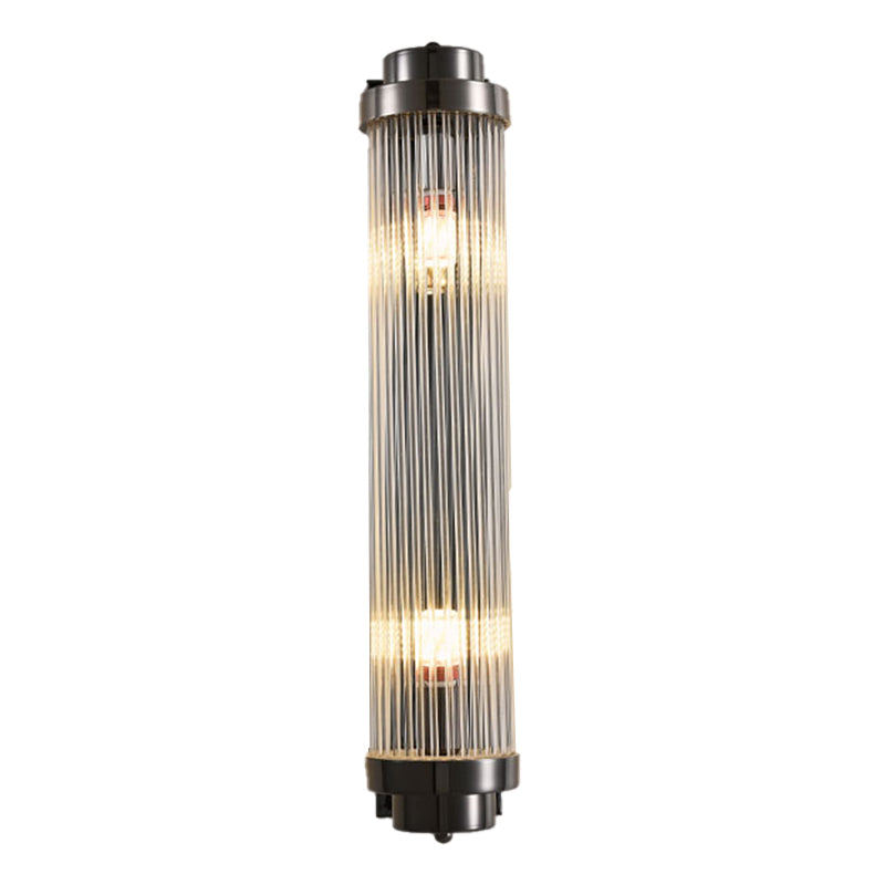 2 - Light Flush Mount Metal and Crystal Post Modern Wall Sconce in Black / Gold