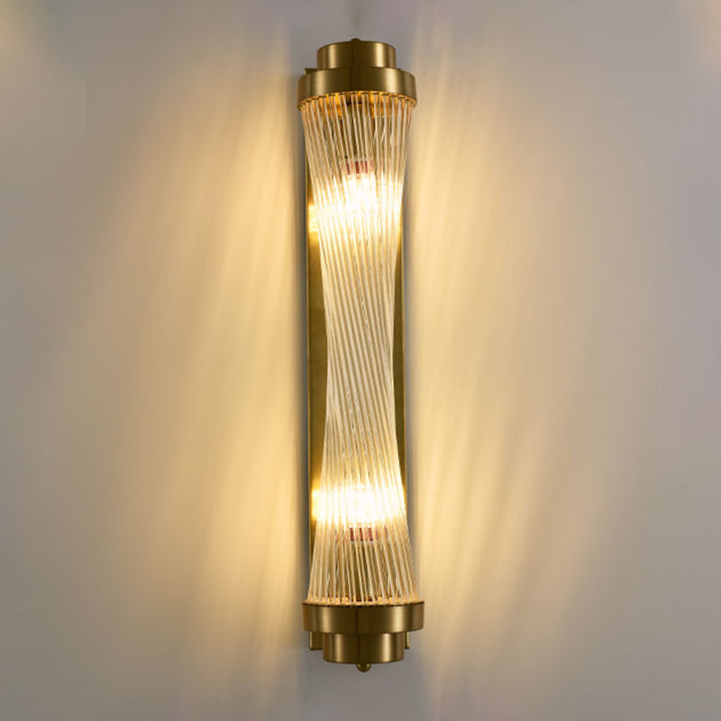 2 - Light Flush Mount Metal and Crystal Post Modern Wall Sconce in Black / Gold