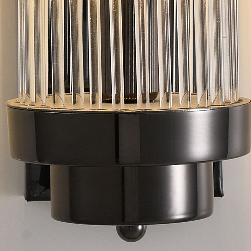 2 - Light Flush Mount Metal and Crystal Post Modern Wall Sconce in Black / Gold