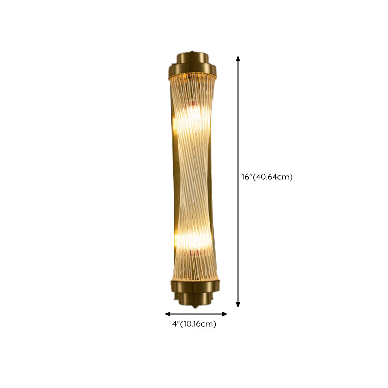 2 - Light Flush Mount Metal and Crystal Post Modern Wall Sconce in Black / Gold