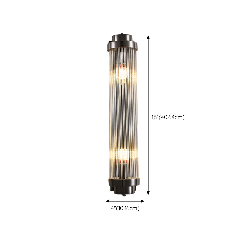 2 - Light Flush Mount Metal and Crystal Post Modern Wall Sconce in Black / Gold