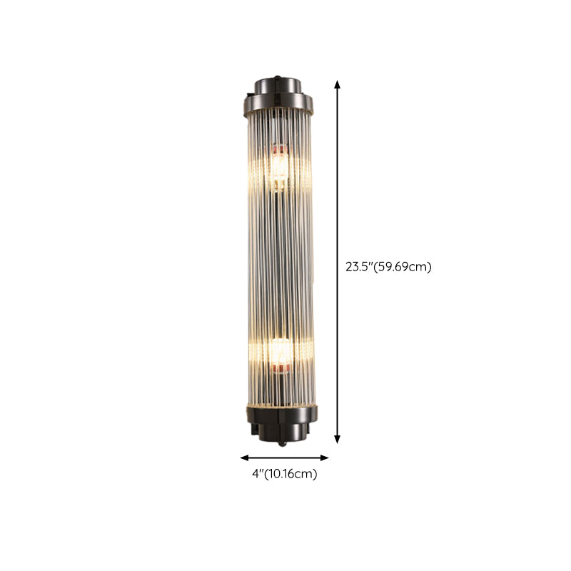 2 - Light Flush Mount Metal and Crystal Post Modern Wall Sconce in Black / Gold