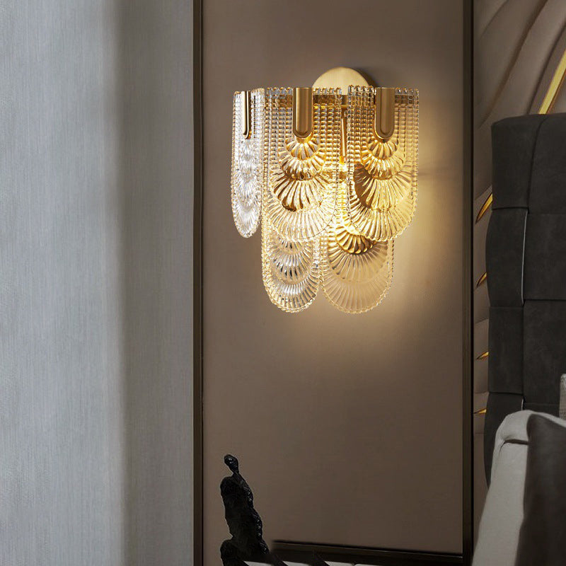 Contemporary 3- Light Wall Mounted Fixture Brass and Glass Wall Sconce