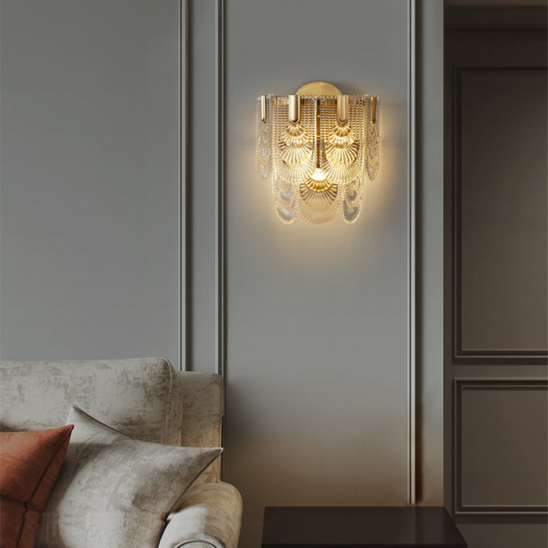 Contemporary 3- Light Wall Mounted Fixture Brass and Glass Wall Sconce