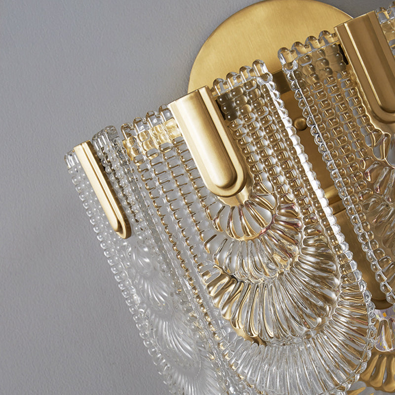 Contemporary 3- Light Wall Mounted Fixture Brass and Glass Wall Sconce