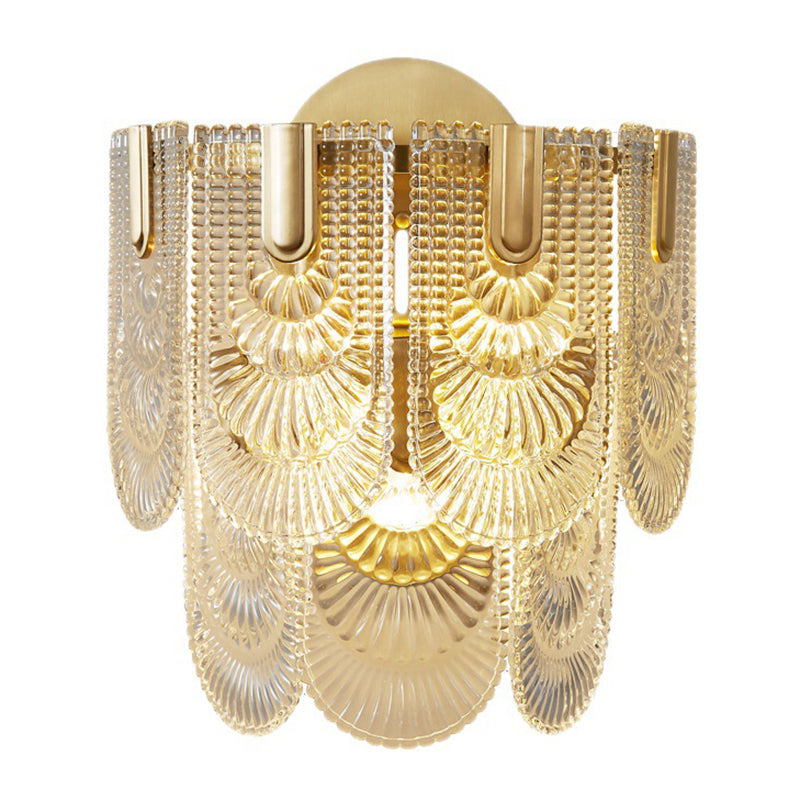 Contemporary 3- Light Wall Mounted Fixture Brass and Glass Wall Sconce