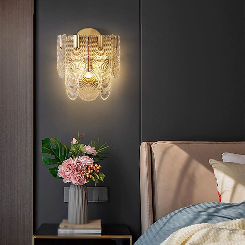 Contemporary 3- Light Wall Mounted Fixture Brass and Glass Wall Sconce
