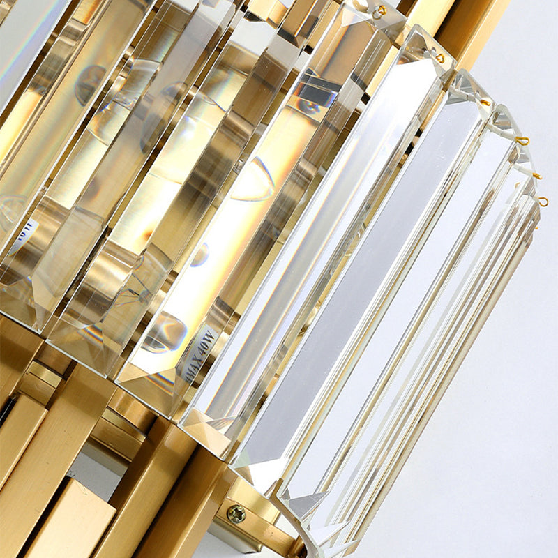 2 Light Metal and Crystal Wall Sconce Brass and Clear Wall Mounted Fixture